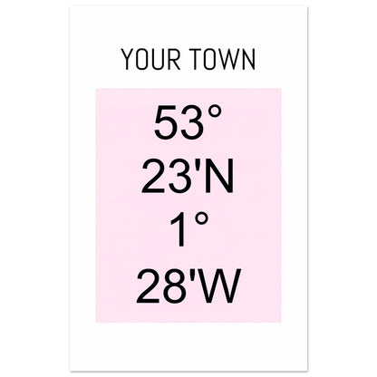 Personalized Map or Custom Location Coordinates Poster Print | Minimalist Unframed Wall Art Decor A3 A4 A5 28x43 cm XL (11x17″) Black and Pink