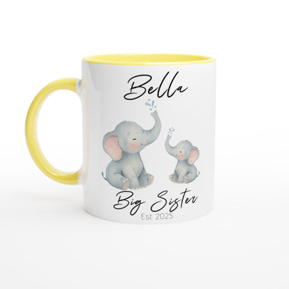 Big Sister Mug - Custom Pregnancy Announcement Gift - 11oz Ceramic Coffee Cup Ceramic Yellow