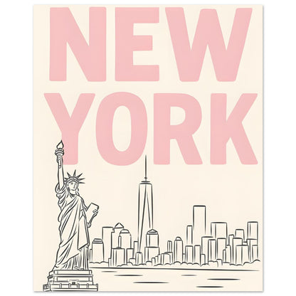 Preppy NYC Skyline Print - Pink Minimalist Wall Art for Girly Dorm - Girly Dorm Room 40x50 cm 16x20″