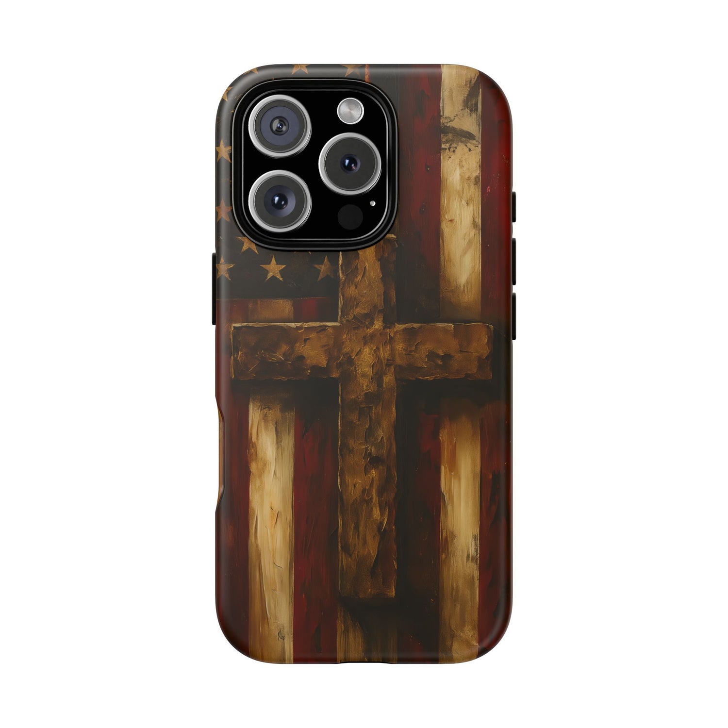 Forged in Faith Phone Case - Rustic Gold Cross &amp; American Flag | Patriotic Christian Case for iPhone, Samsung &amp; Pixel iPhone 16 Pro Matte