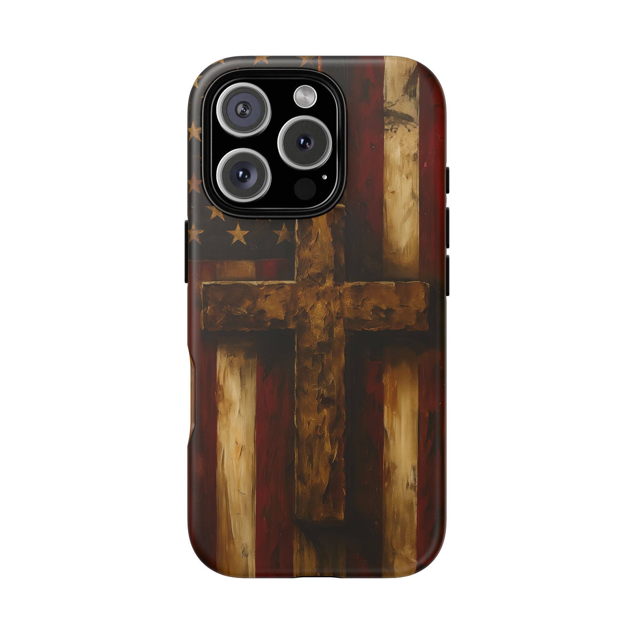 Forged in Faith Phone Case - Rustic Gold Cross &amp; American Flag | Patriotic Christian Case for iPhone, Samsung &amp; Pixel iPhone 16 Pro Matte