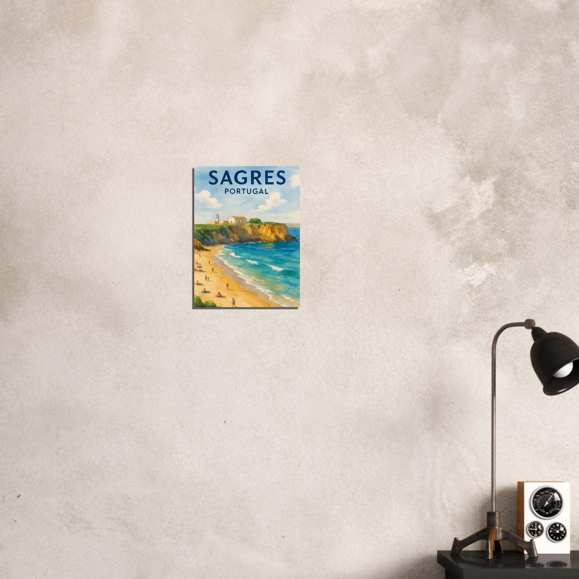 Sagres Portugal Beach Art Print – Coastal Watercolor Poster, Unframed Travel Wall Art in A3/A4 Sizes 30x40 cm 12x16″