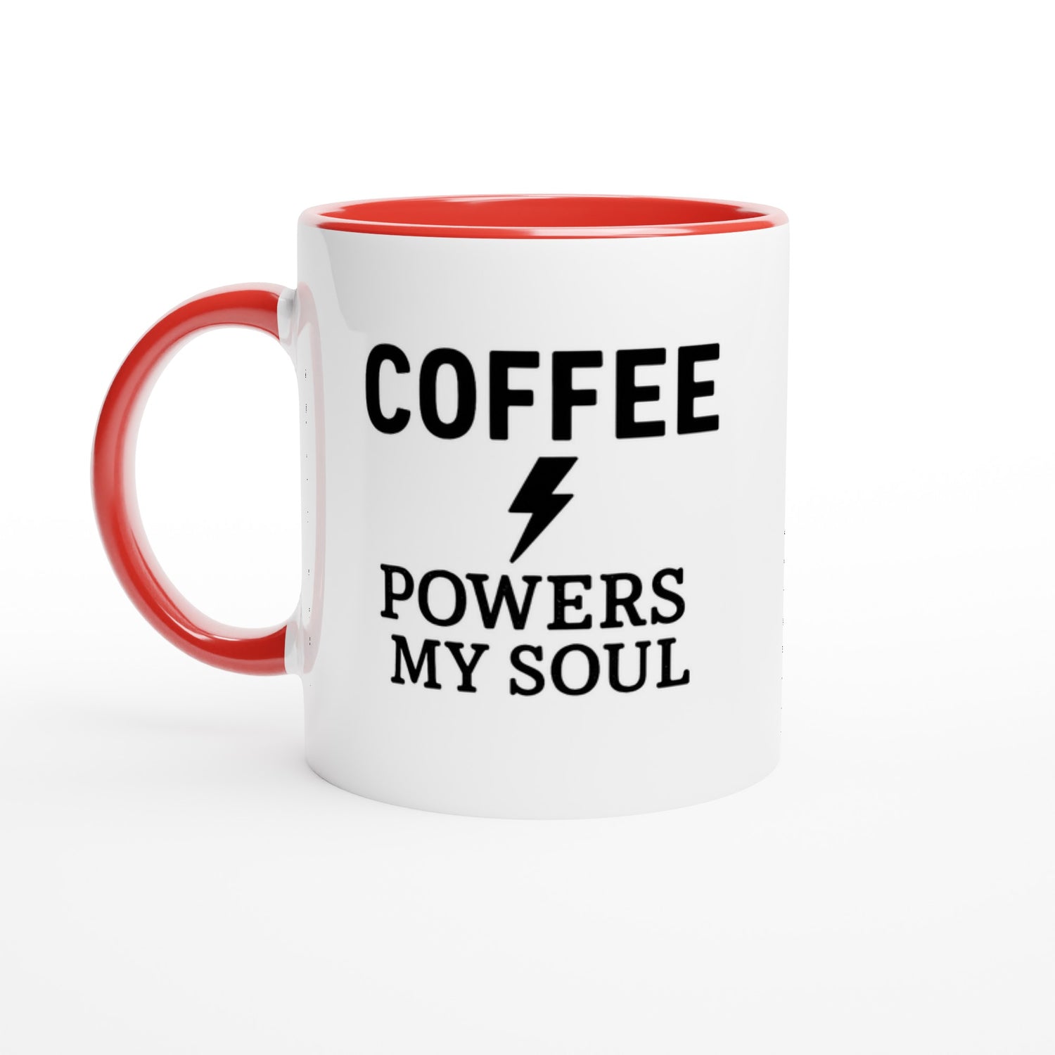 Coffee Powers My Soul Mug - Handmade Ceramic Cup - Perfect Gift for Coffee Lovers Ceramic Red