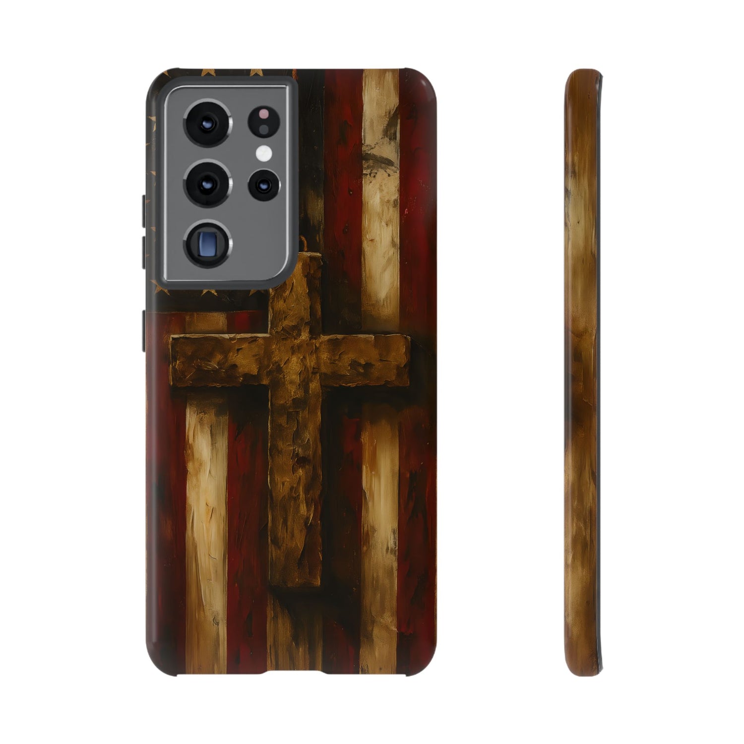 Forged in Faith Phone Case - Rustic Gold Cross &amp; American Flag | Patriotic Christian Case for iPhone, Samsung &amp; Pixel Samsung Galaxy S21 Ultra Glossy