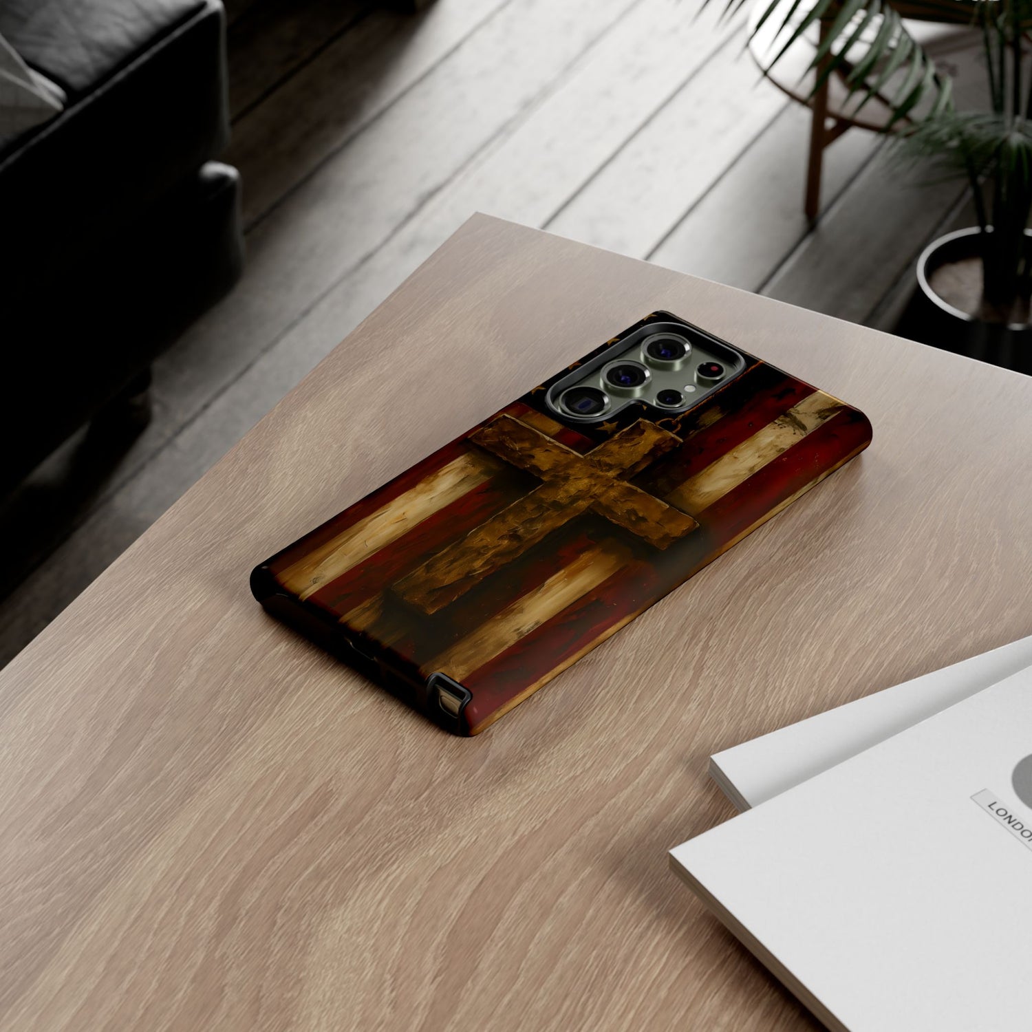 Forged in Faith Phone Case - Rustic Gold Cross &amp; American Flag | Patriotic Christian Case for iPhone, Samsung &amp; Pixel