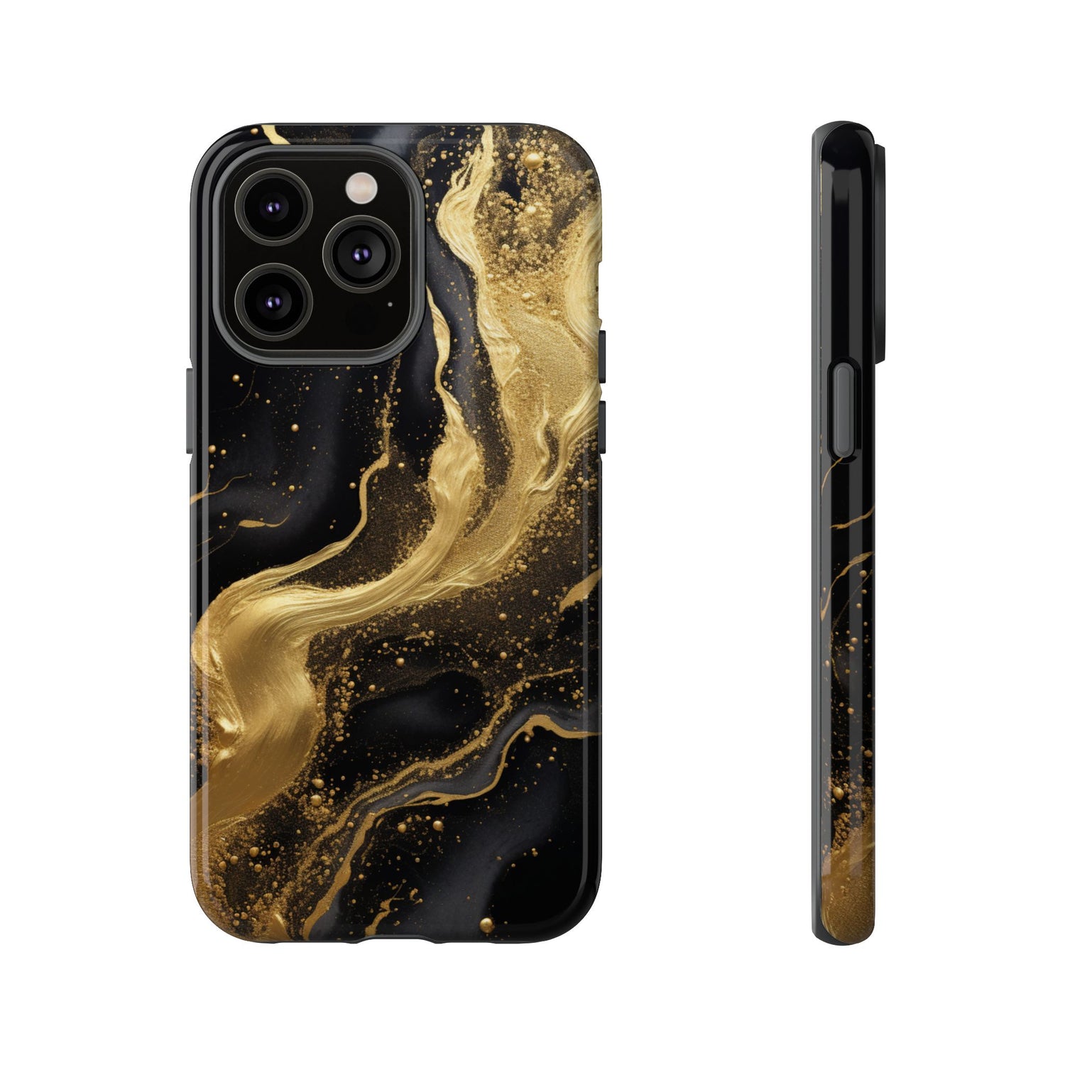 Golden Flow - Black &amp; Gold Marble Luxe Phone Case iPhone 14 Pro Max Glossy