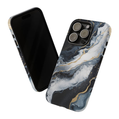 Celestial Marble Phone Case - Black &amp; Gold Swirl Design