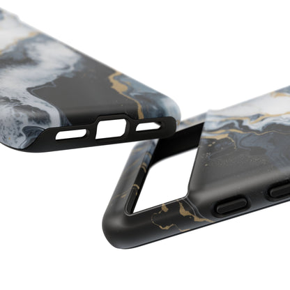 Celestial Marble Phone Case - Black &amp; Gold Swirl Design