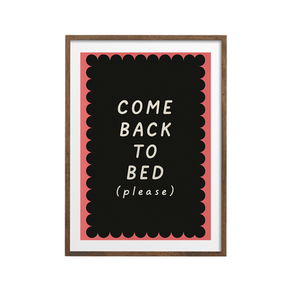 Come Back to Bed Poster - Romantic Pink &amp; Black Wall Art | Pastel Bedroom Decor Print