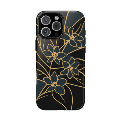 Golden Bloom - Elegant Floral Line Art Phone Case iPhone 16 Pro Max Glossy