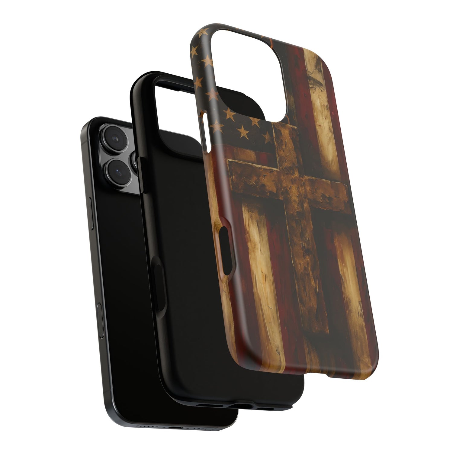 Forged in Faith Phone Case - Rustic Gold Cross &amp; American Flag | Patriotic Christian Case for iPhone, Samsung &amp; Pixel