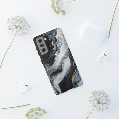 Celestial Marble Phone Case - Black &amp; Gold Swirl Design