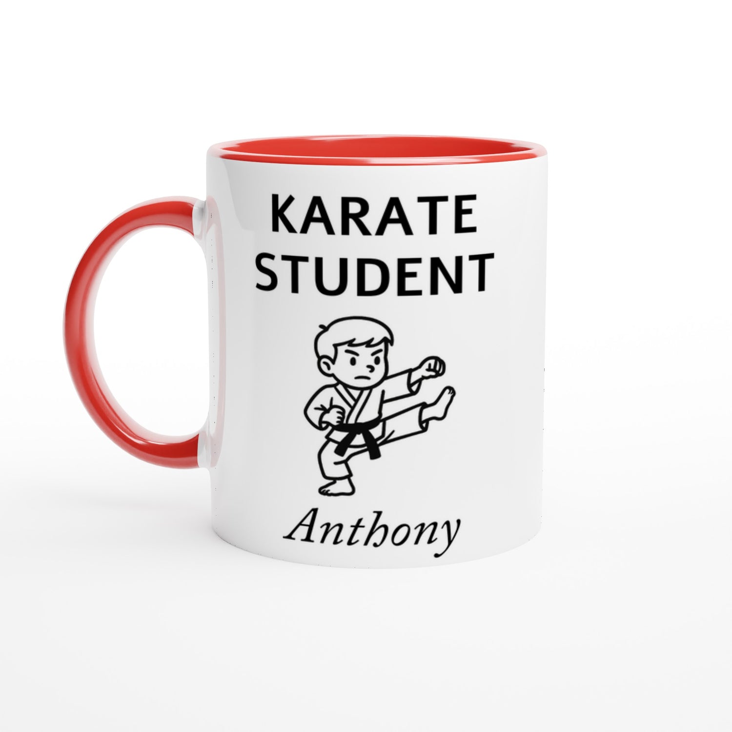 Personalized Karate Student Mug - Custom Name Coffee Cup - Perfect Gift for Karate Enthusiasts Ceramic Red