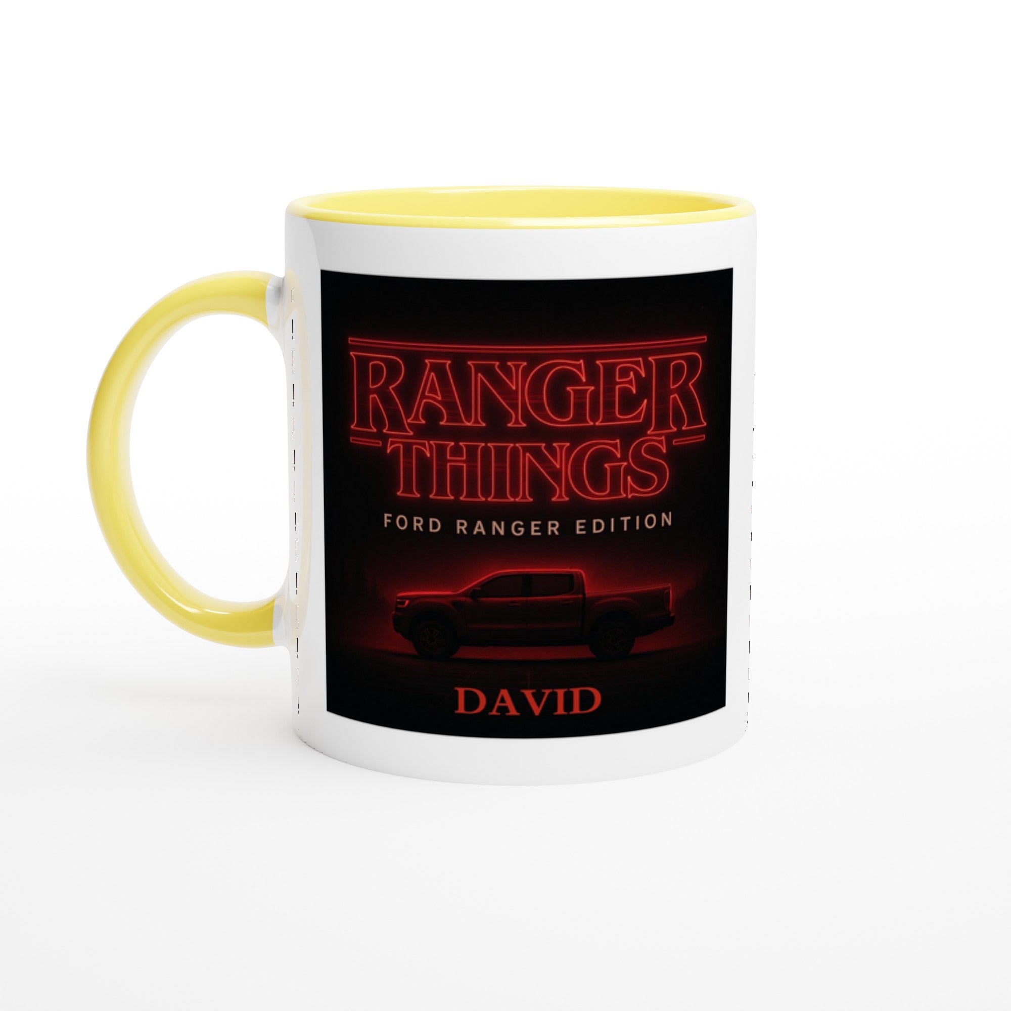 Personalized Ford Ranger Things Mug - Custom Offroad Car Lover Gift | 11oz Ceramic - Inspired by Stranger Things Ceramic Yellow
