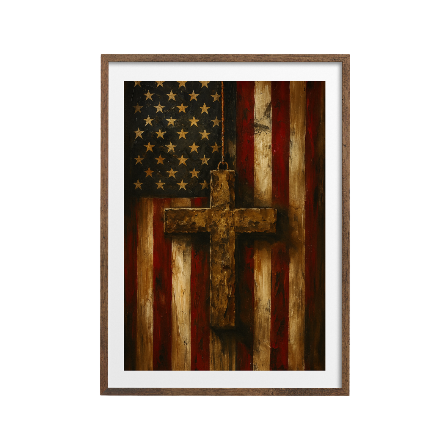 Christian Country Poster - American Flag & Cross Wall Art | Patriotic Faith-Based Home Decor Print