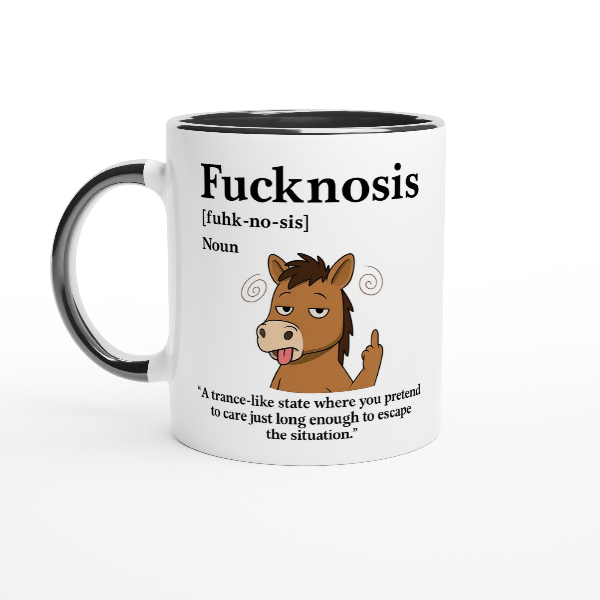 Funny F*cknosis Mug – Sarcastic Definition Coffee Cup with Dog, Cat, Bear, or Horse Design – 11oz Ceramic Humor Gift Ceramic Black Horse