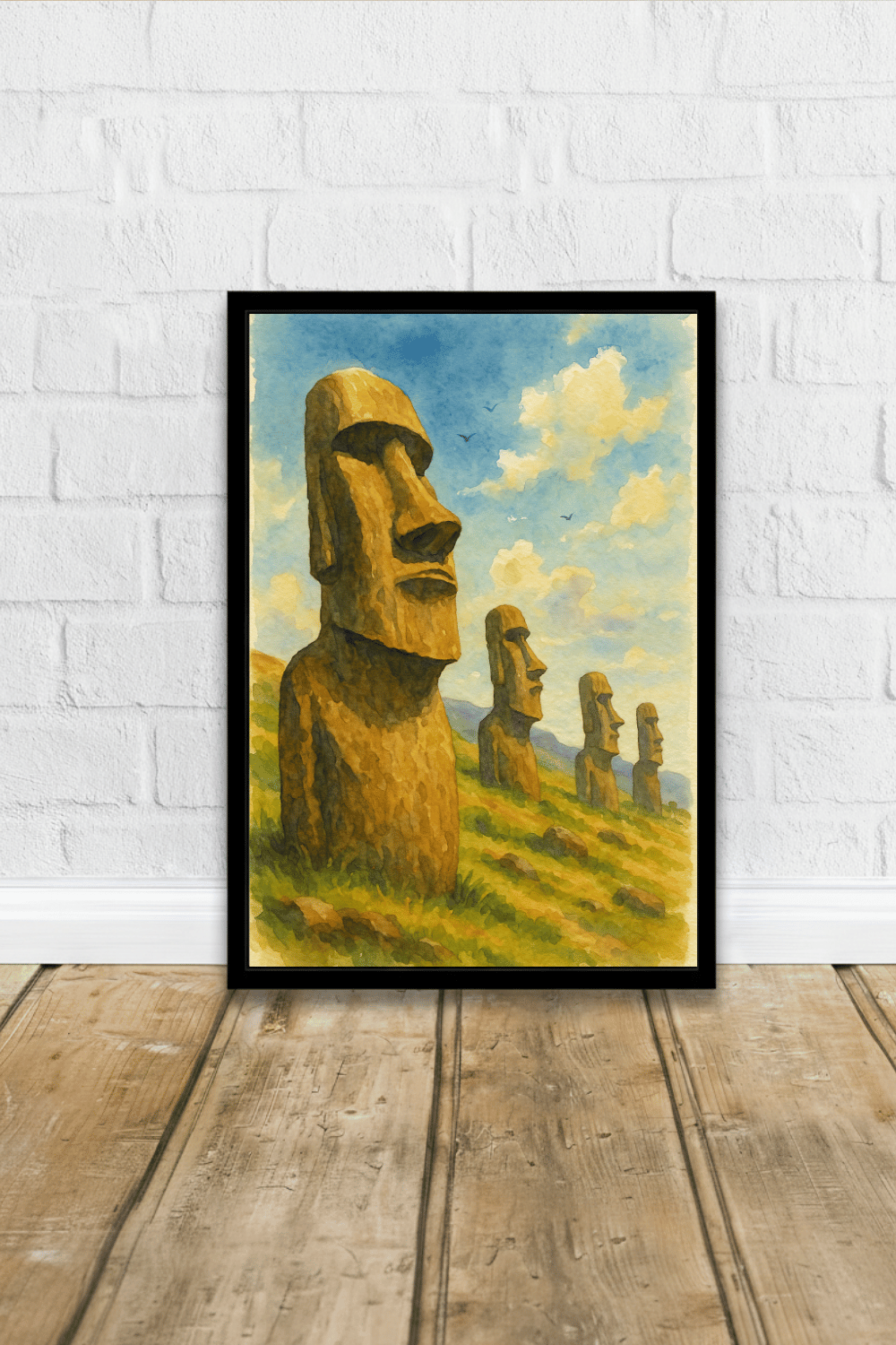 Moai Guardians: Easter Island Watercolor Art Print