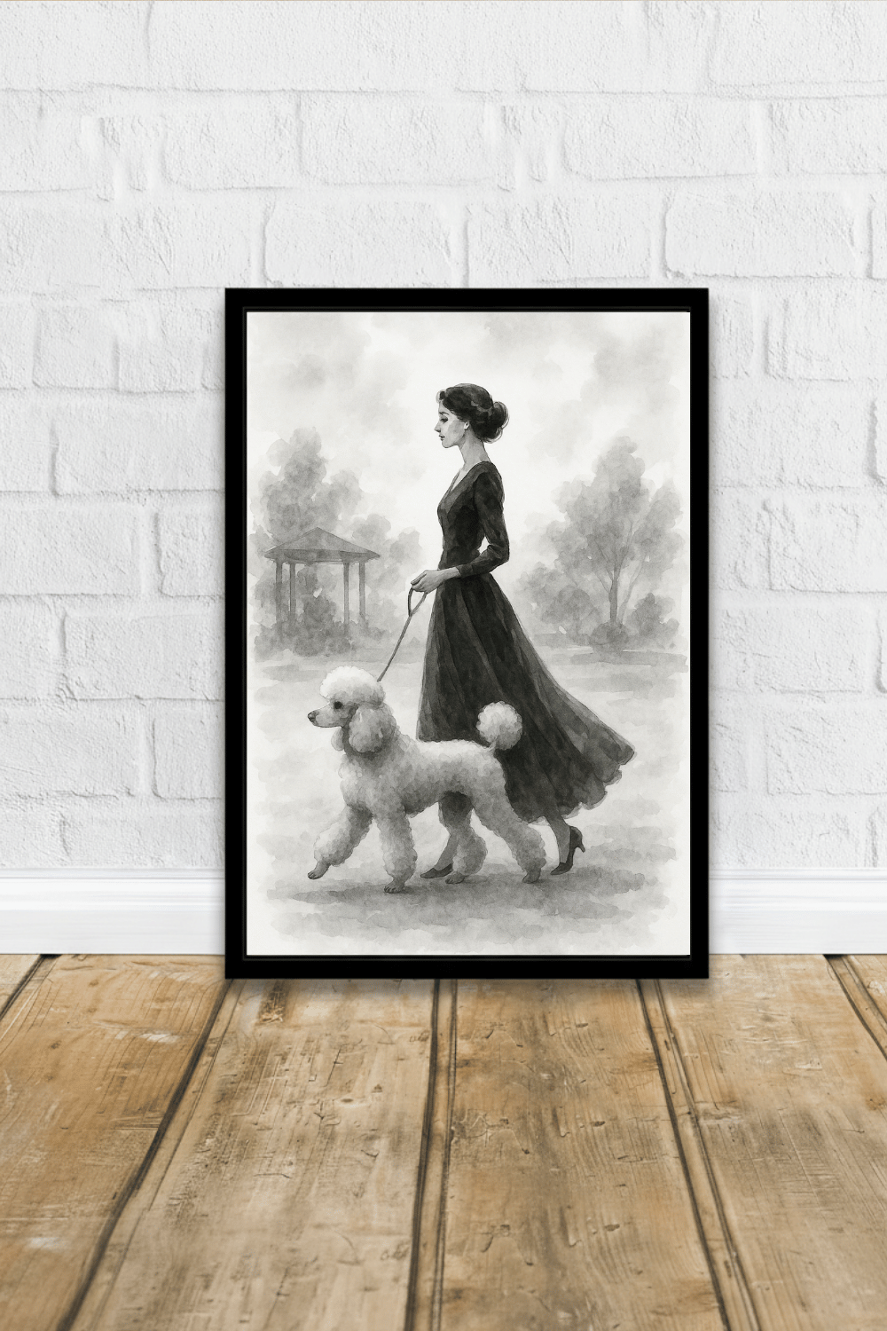 Vintage Poodle Watercolor Print - Elegant Woman & Dog Wall Art