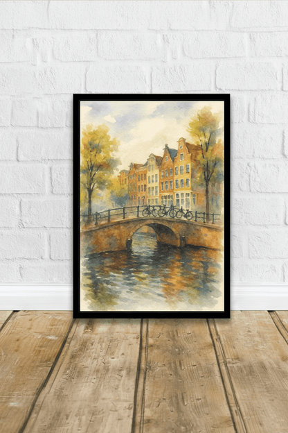 Amsterdam Canal Watercolor Print - Netherlands Travel Poster