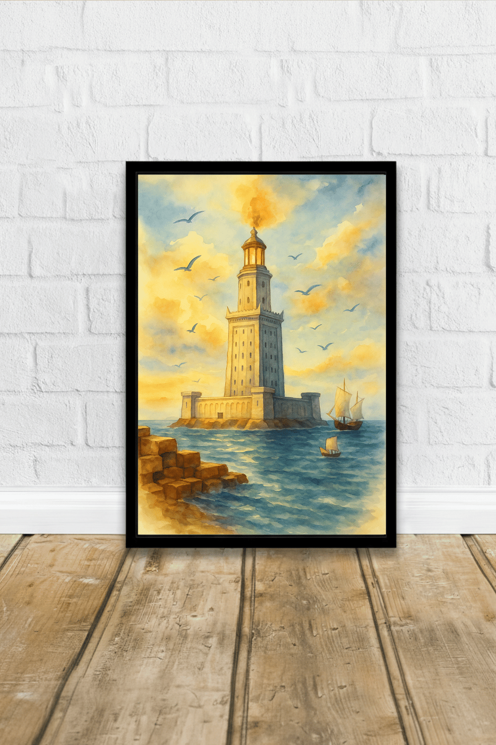 Lighthouse of Alexandria Watercolor Print: Pharos Wall Art