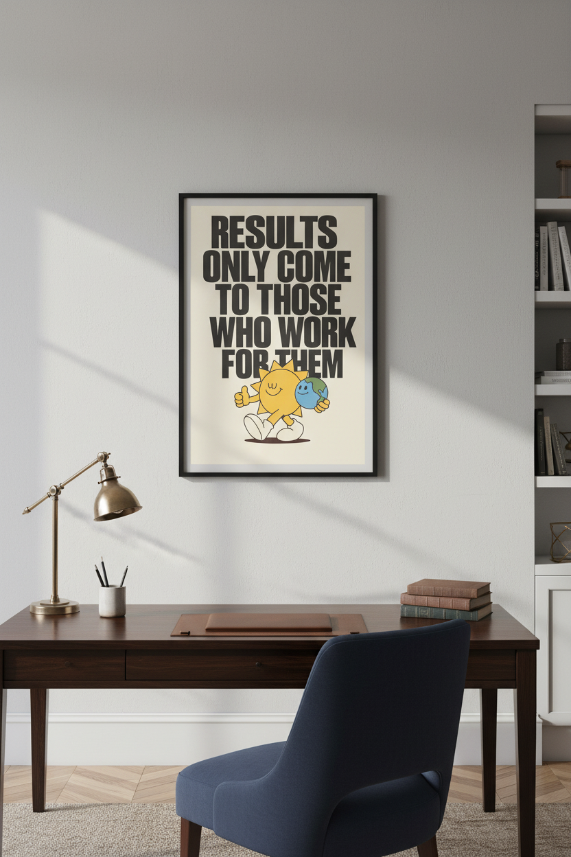 Results Only Come - Sun &amp; Earth Retro Motivational Art Print Digital Download