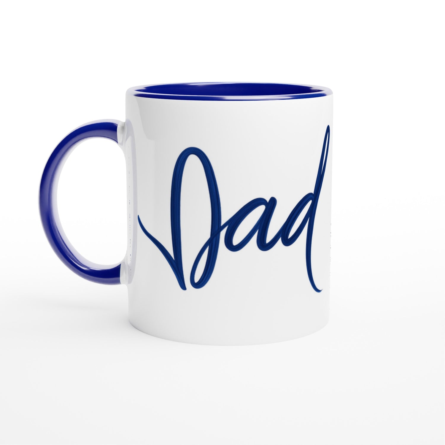Dad Mug - Blue Brush Script Mug with Heart – Elegant Blue Calligraphy 11oz Coffee Cup – Father’s Day or Birthday Gift for Dad Ceramic Blue