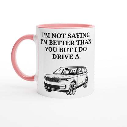 Funny Range Rover Mug – 11oz Luxury Car Driver Gift, Bold Statement Coffee Cup, Land Rover, Range Rover Gen 3 Lover Gift for Him or Her Ceramic Pink