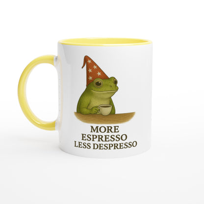 More Espresso Less Depresso Mug - Funny Frog Coffee Cup - Humorous 11oz Ceramic Mug Gift Ceramic Yellow