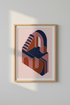 Isometric Architecture Art | Pink & Navy Geometric Print, Pink Pastel Decor