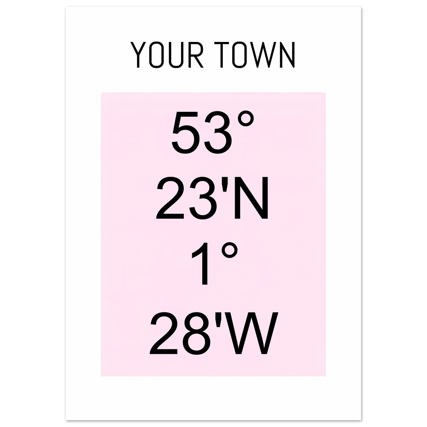 Personalized Map or Custom Location Coordinates Poster Print | Minimalist Unframed Wall Art Decor A3 A4 A5 50x70 cm 20x28″ Black and Pink