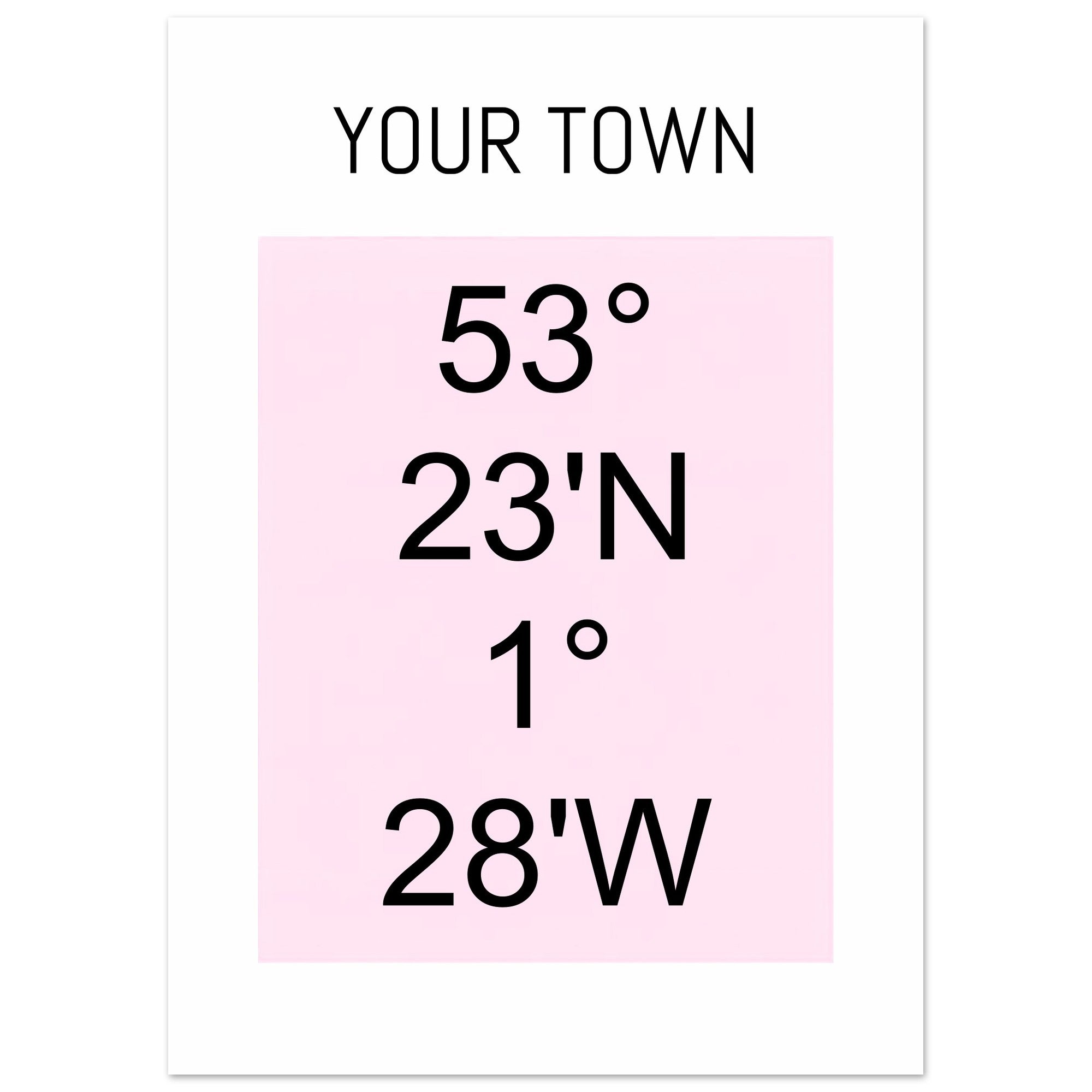Personalized Map or Custom Location Coordinates Poster Print | Minimalist Unframed Wall Art Decor A3 A4 A5 50x70 cm 20x28″ Black and Pink
