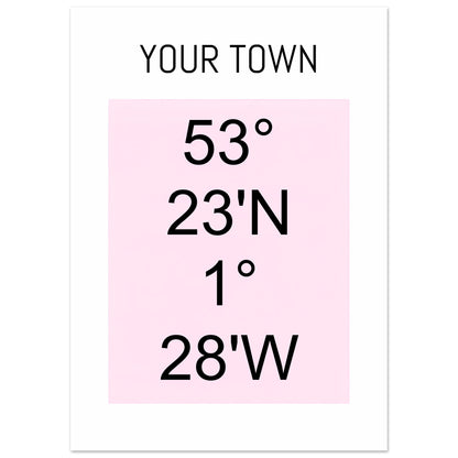 Personalized Map or Custom Location Coordinates Poster Print | Minimalist Unframed Wall Art Decor A3 A4 A5 50x70 cm 20x28″ Black and Pink