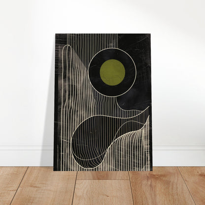 Olive Eclipse: Linear Noir Abstraction - Modern Minimalist Wall Art Print 13x18 cm 5x7″