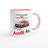Funny Personalized Audi A1 Mug - Custom Ceramic Coffee Cup for Car Lovers - 11oz Dishwasher Safe Ceramic Pink