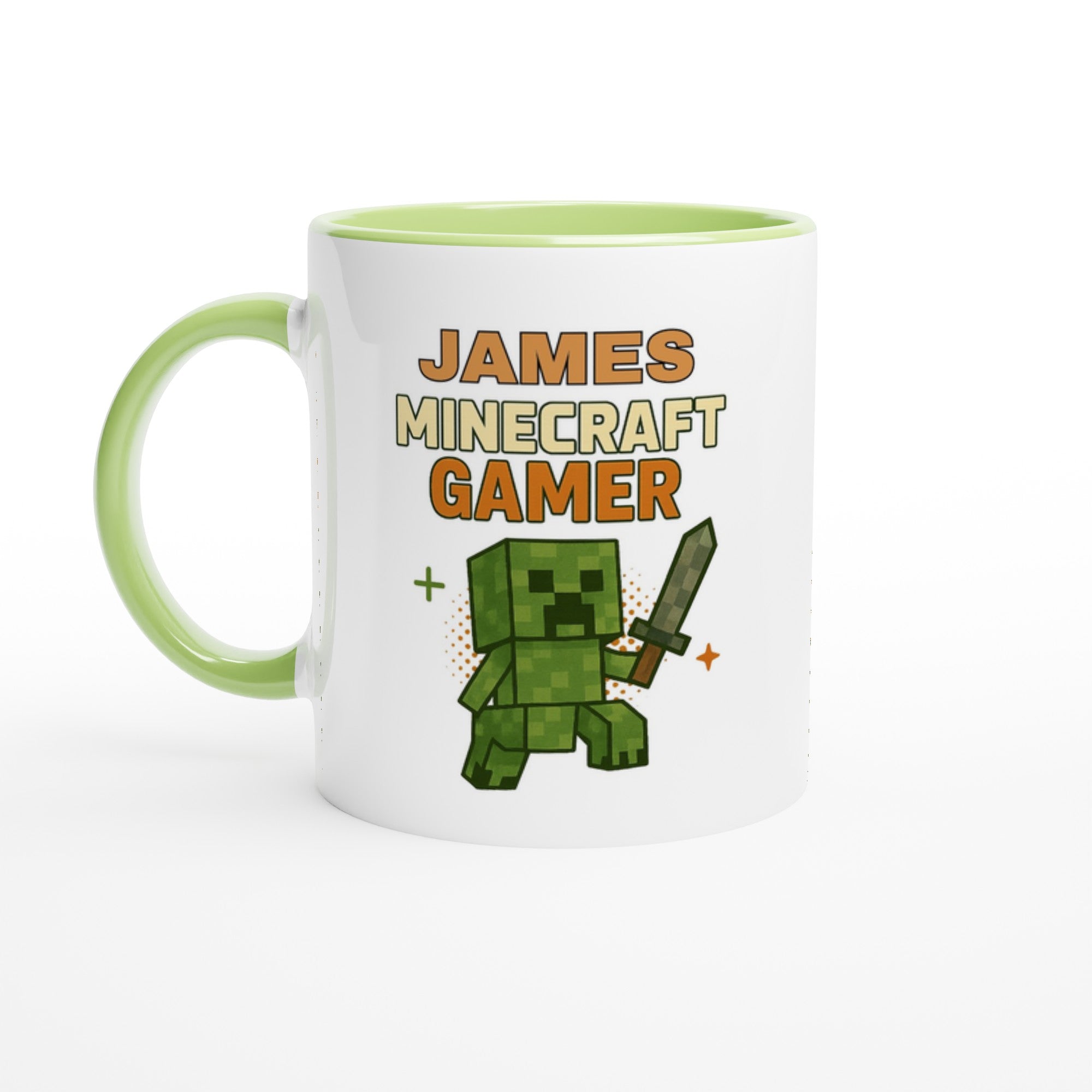 Personalized Minecraft Gamer Mug - Custom 11oz Ceramic Coffee Cup for Gamers Ceramic Green