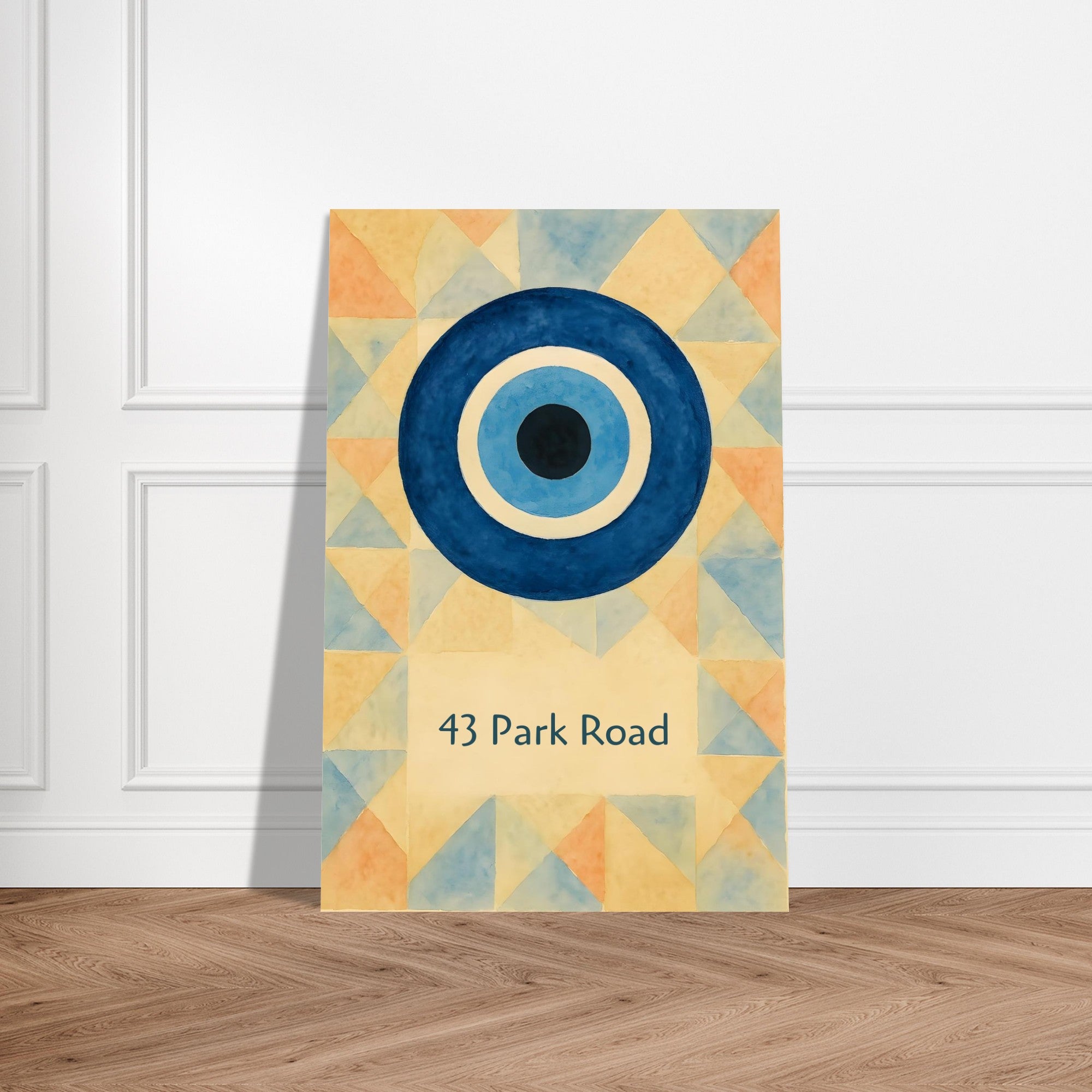 Custom Evil Eye Watercolor Poster | Personalized House Number Print | Geometric Nazar Wall Art, Unframed | ISO A1 A2 A3 A4 Sizes 60x90 cm 24x36″