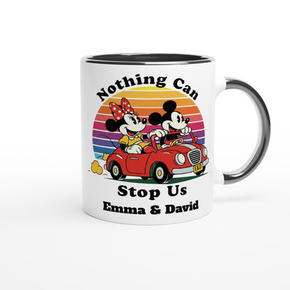 Personalized Disney Mug - Mickey &amp; Minnie Runaway Railway Gift, Magic Kingdom Coffee Mug, Disneyland Keepsake Ceramic Black