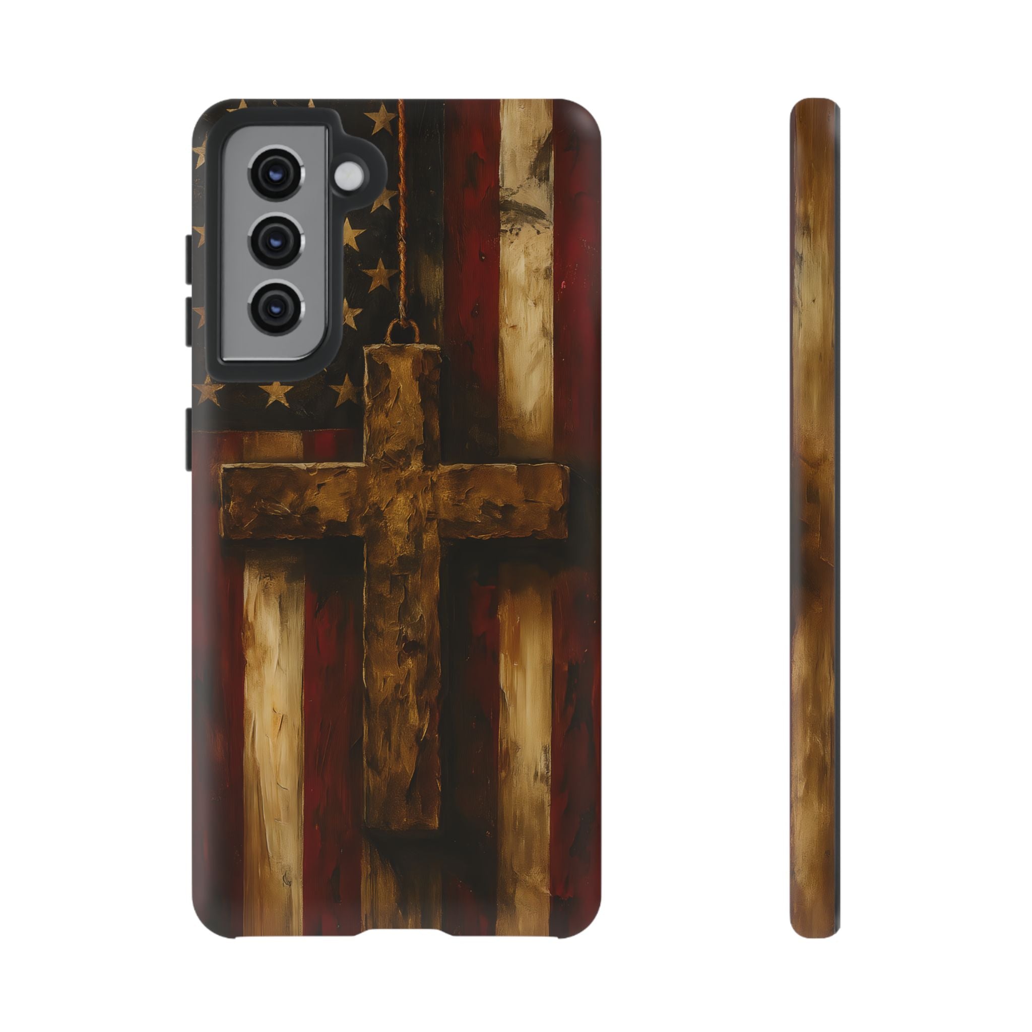Forged in Faith Phone Case - Rustic Gold Cross &amp; American Flag | Patriotic Christian Case for iPhone, Samsung &amp; Pixel Samsung Galaxy S21 Matte