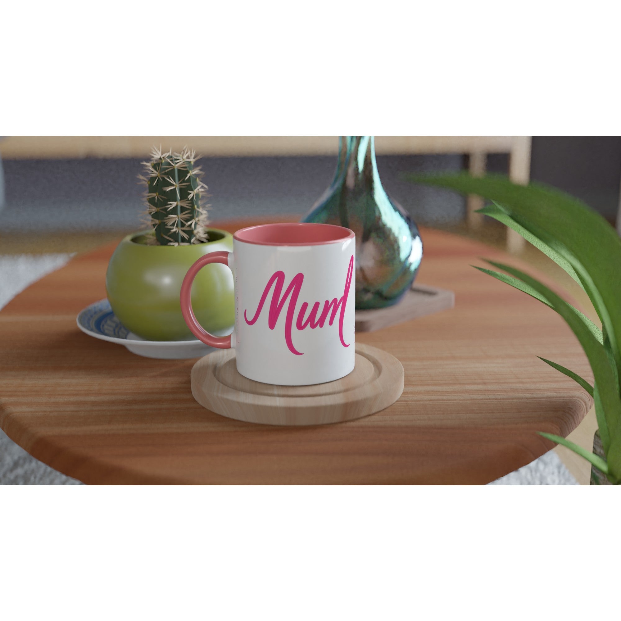 Mum Mug - Blue Brush Script Mug with Heart – Bold Blue Calligraphy 11oz Coffee Cup – Mother’s Day or Birthday Gift for Mum