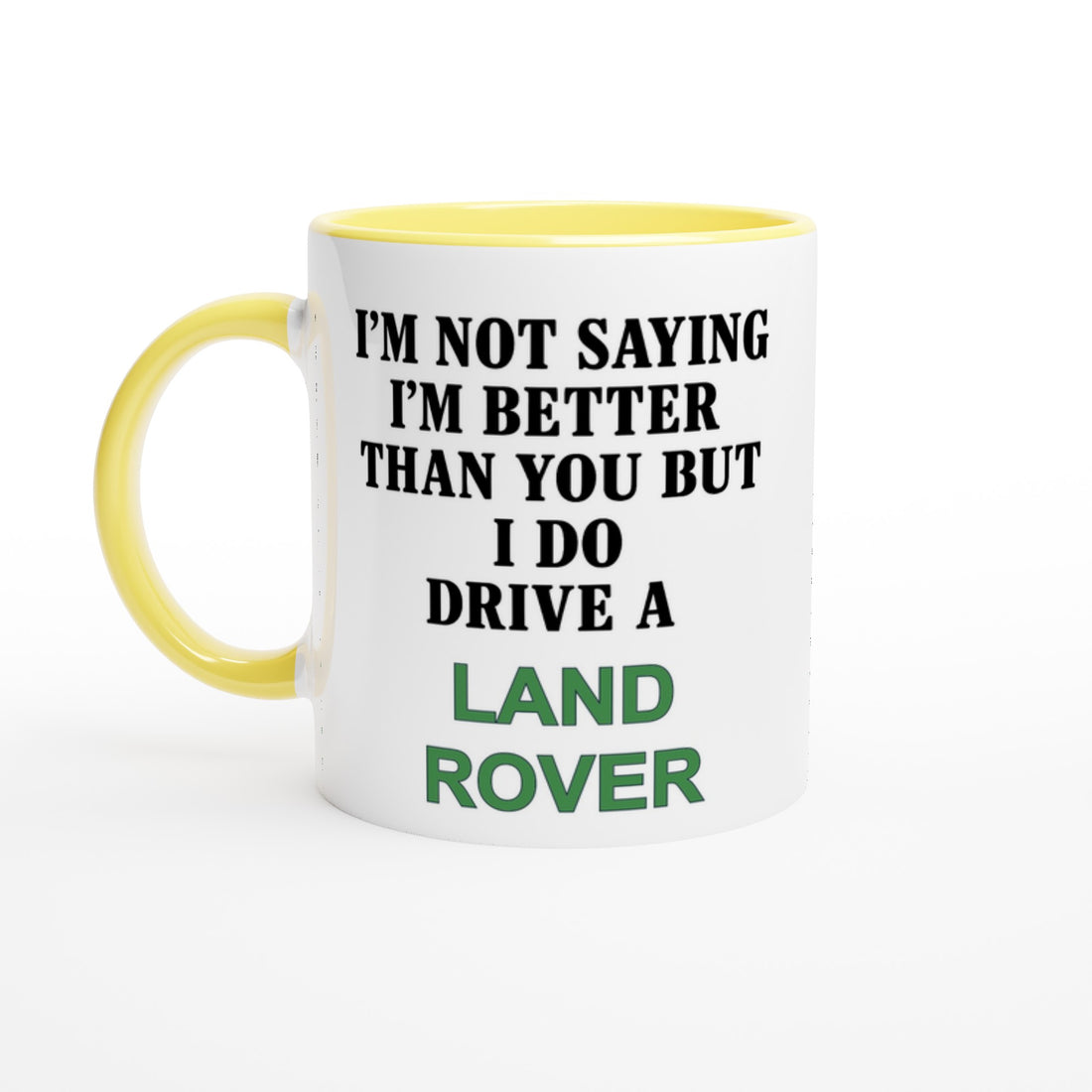 Funny Land Rover Mug – 11oz Luxury Car Driver Gift, Bold Statement Coffee Cup, Land Rover, Range Rover Lover Gift for Him or Her Ceramic Yellow