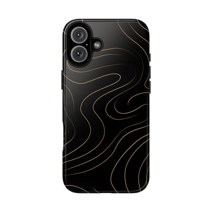 Noir Topograph - Black Minimalist Line Art Phone Case iPhone 16 Plus Glossy