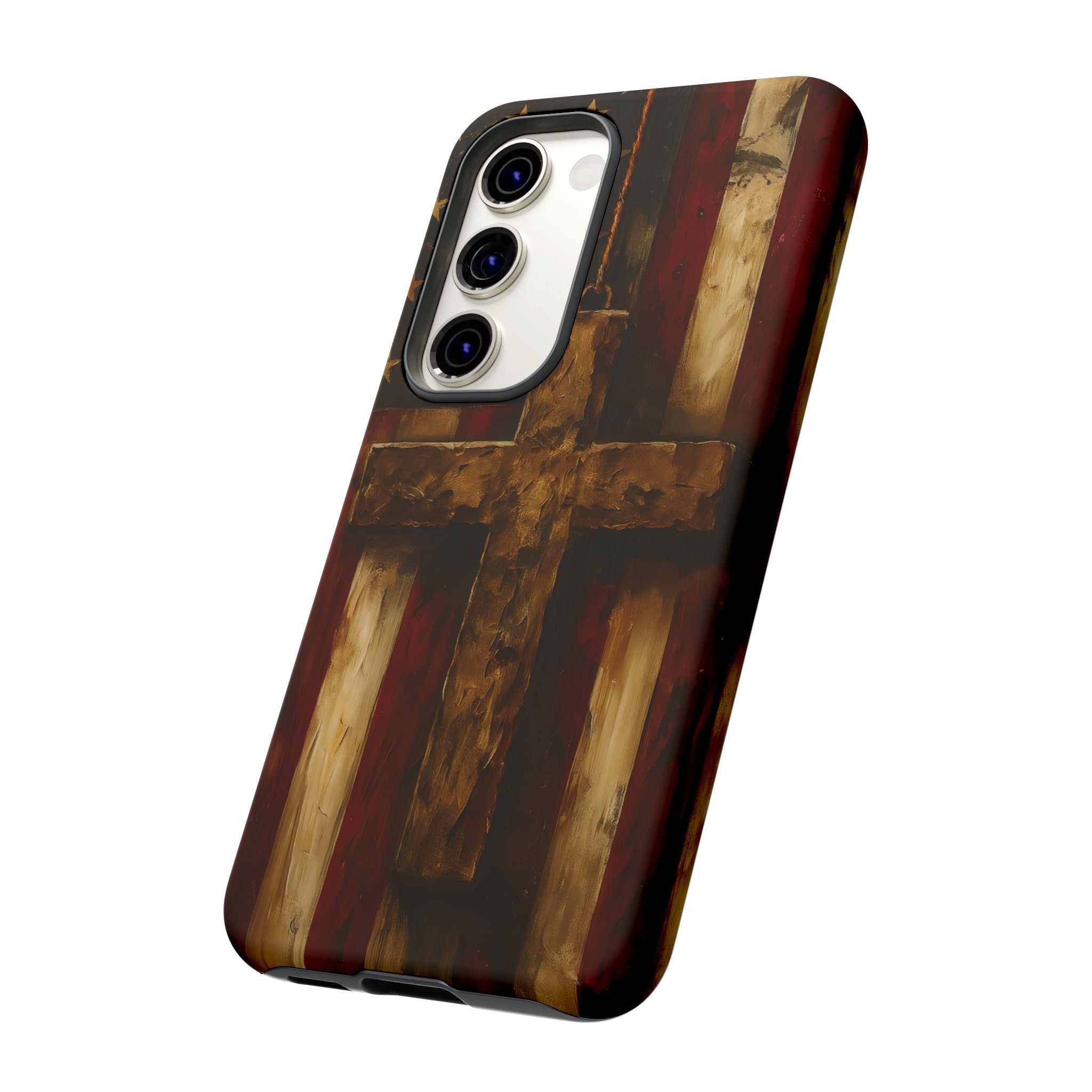 Forged in Faith Phone Case - Rustic Gold Cross &amp; American Flag | Patriotic Christian Case for iPhone, Samsung &amp; Pixel