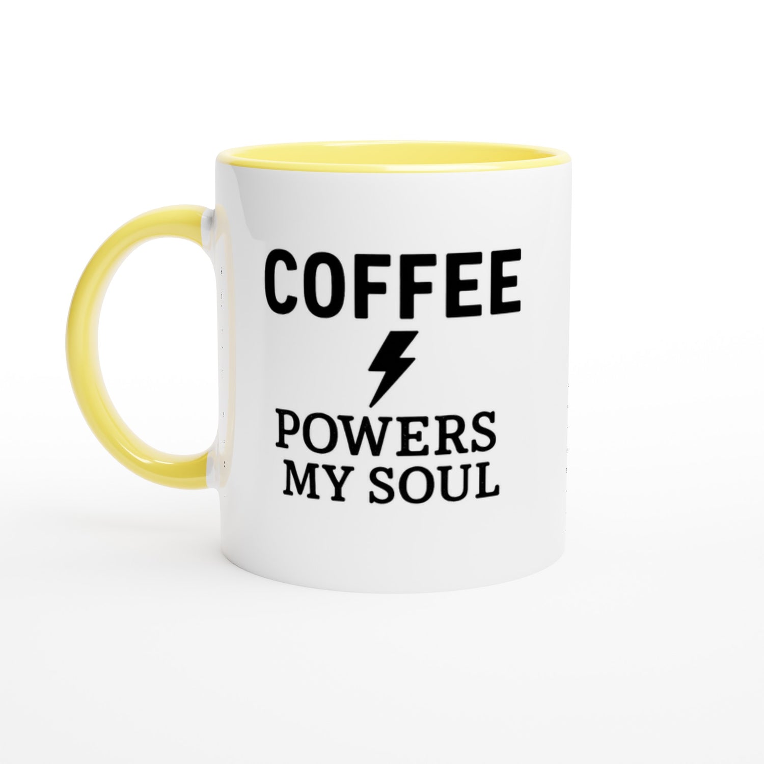 Coffee Powers My Soul Mug - Handmade Ceramic Cup - Perfect Gift for Coffee Lovers Ceramic Yellow