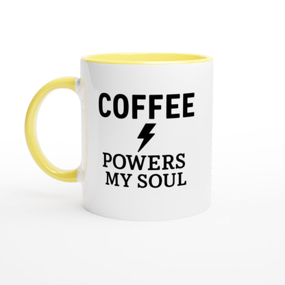 Coffee Powers My Soul Mug - Handmade Ceramic Cup - Perfect Gift for Coffee Lovers Ceramic Yellow