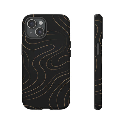 Noir Topograph - Black Minimalist Line Art Phone Case iPhone 15 Matte