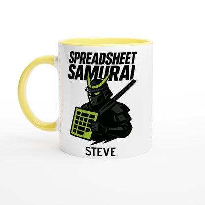 Spreadsheet Samurai Mug – Funny Office Coffee Cup | 11oz Gift for Excel Nerds, Data Analysts &amp; Accountants | Geeky Productivity Humor Ceramic Yellow