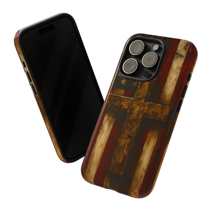 Forged in Faith Phone Case - Rustic Gold Cross &amp; American Flag | Patriotic Christian Case for iPhone, Samsung &amp; Pixel