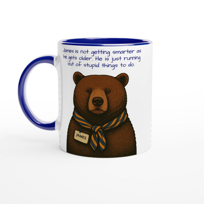 Wise Bear Mug – Vintage Bear Illustration with Scarf – Custom Bear Tag – Funny 11oz Coffee Mug – Gift for Him – Quirky Animal Lover Gift Ceramic Blue