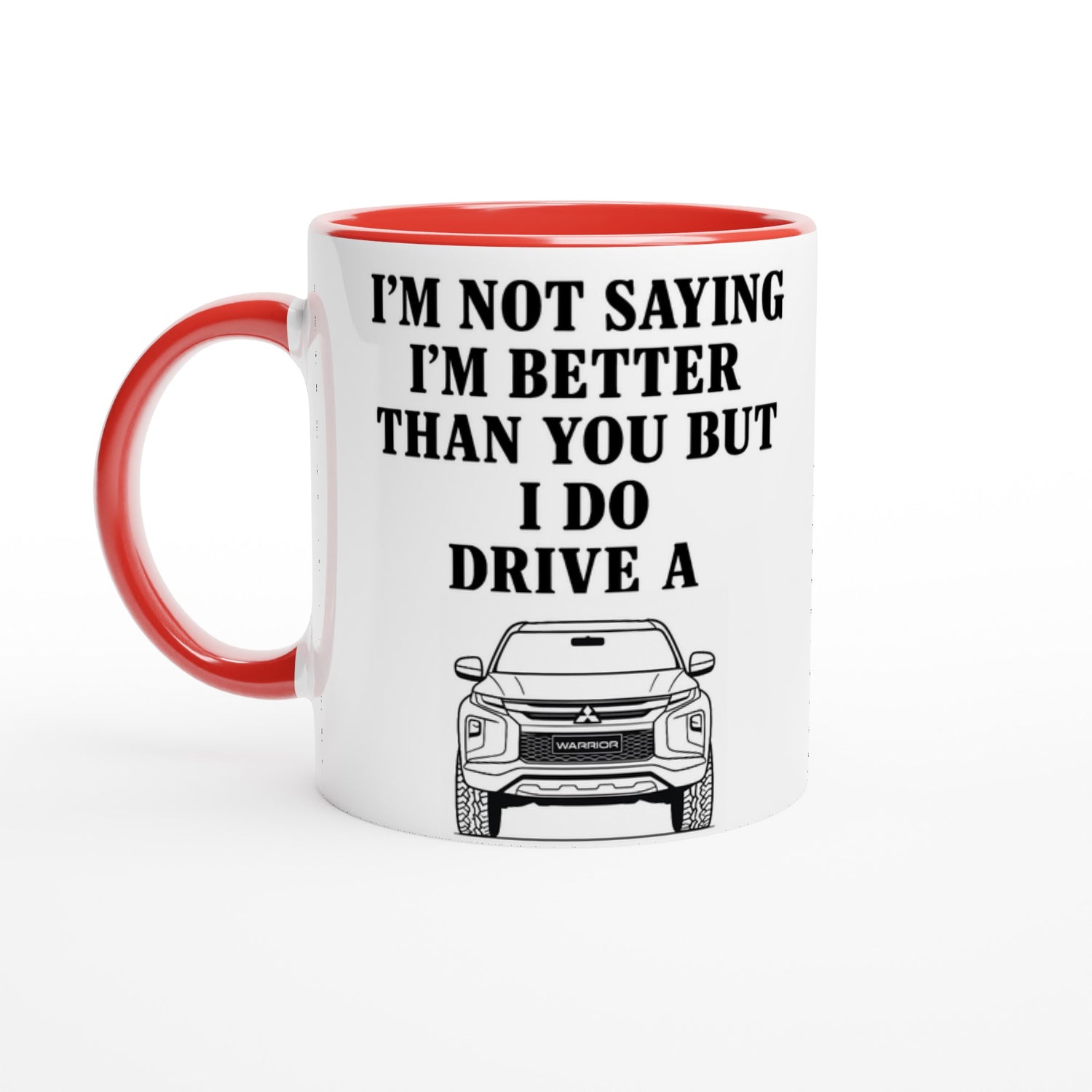 Funny Warrior Mug – 11oz Luxury Car Driver Gift, Bold Statement Coffee Cup, Mitsubishi Lover Gift for Him or Her Ceramic Red