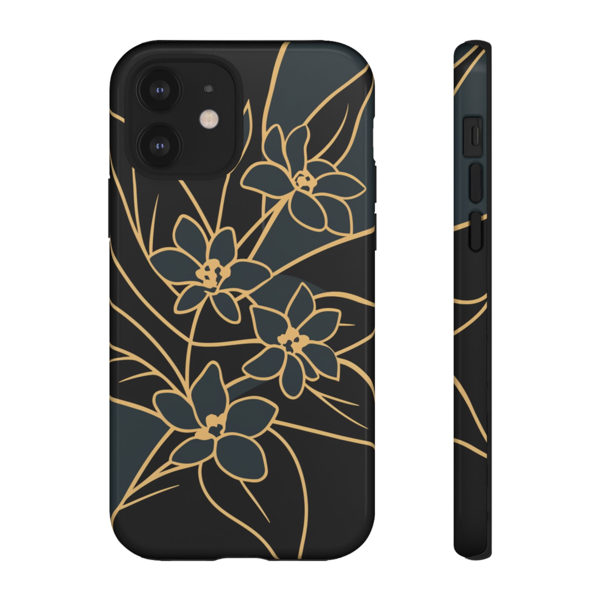 Golden Bloom - Elegant Floral Line Art Phone Case iPhone 12 Glossy